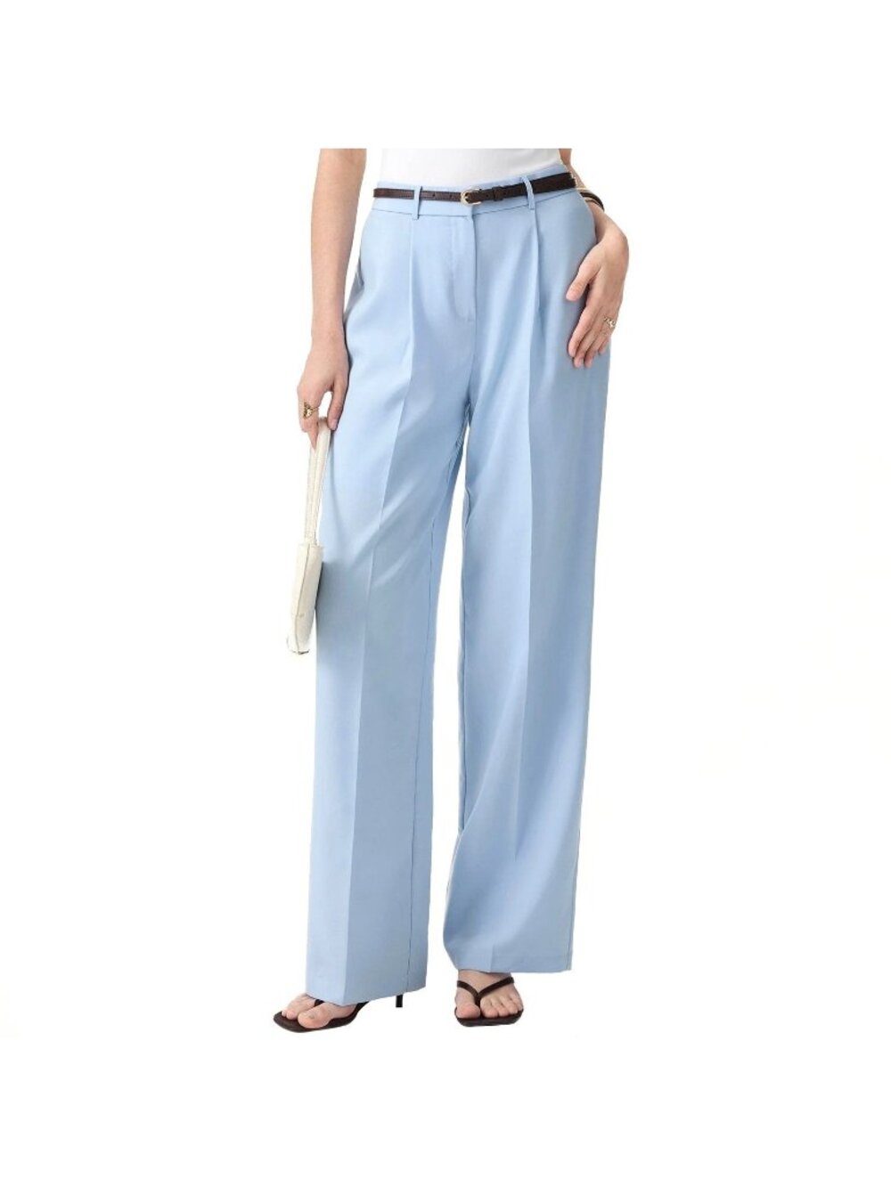 OGL Move Wrinkle-Resistant Linen Blend Wide Leg Pants Artric Blue Small New